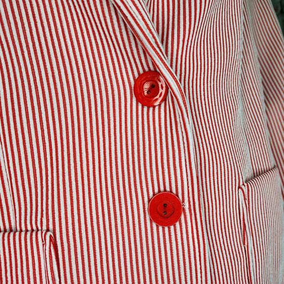 1960s Red White Striped Polyester Single Breasted blazer Size 12 Women's Vintage - Picture 4 of 9